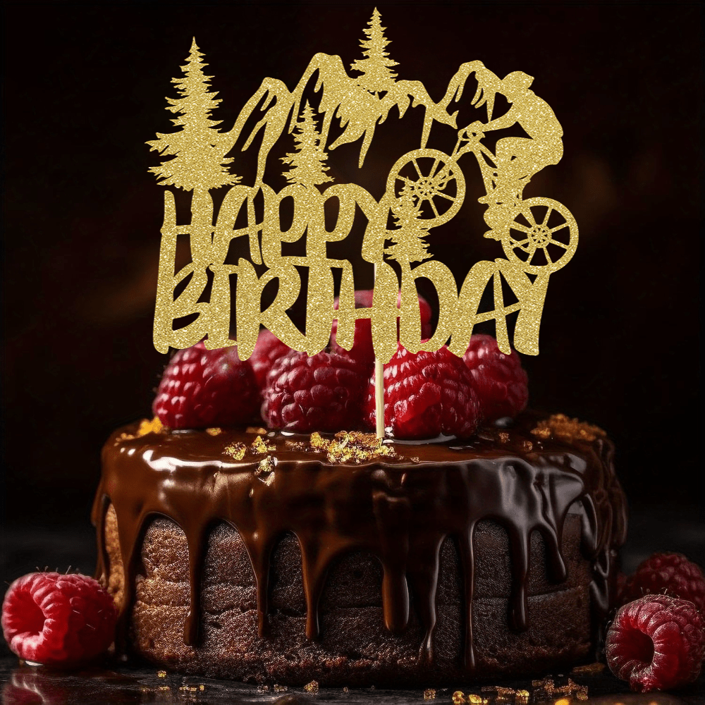 1개 골든 글리터링 은퇴 케이크 토퍼 생일 축하 자전거 - Outdoor Adventure Birthday Party 리뷰 및 가격