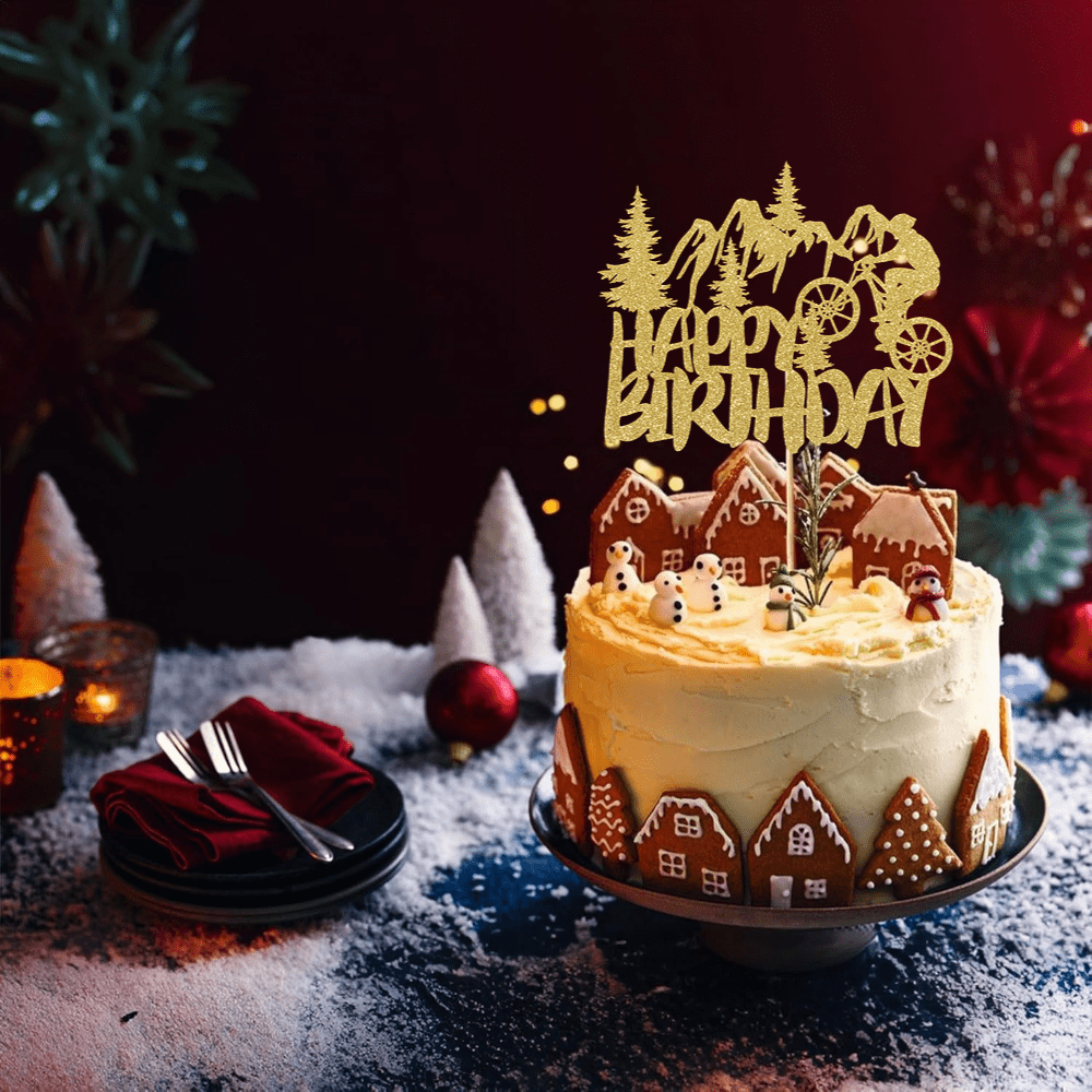 1개 골든 글리터링 은퇴 케이크 토퍼 생일 축하 자전거 - Outdoor Adventure Birthday Party 리뷰 및 가격